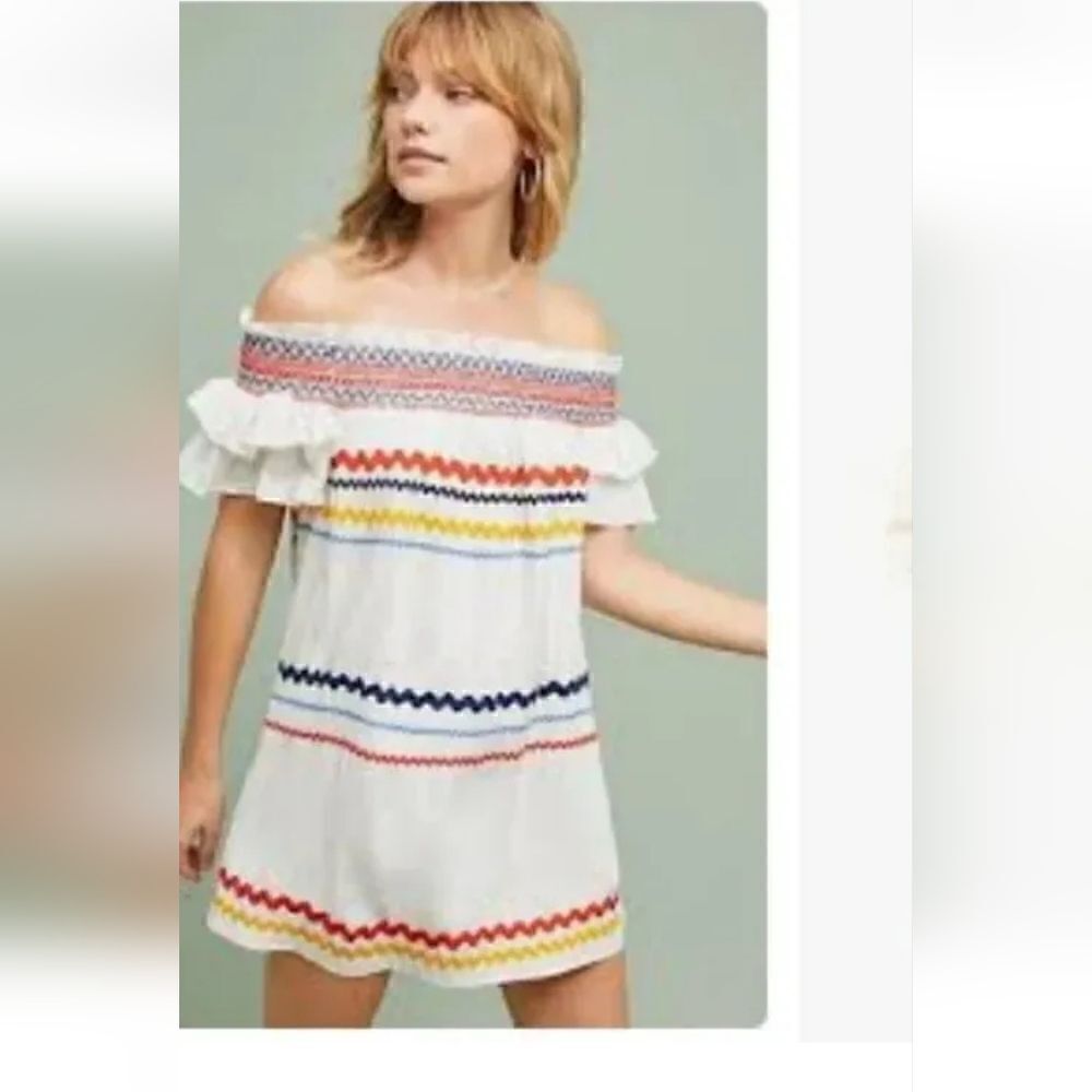 NWT Red Carter "Marilyn" White Off-The-Shoulder Dress Ric Rac Trim XS MSRP $280
